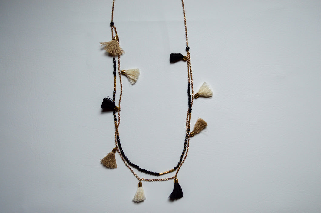 Long Black/Gold Tassel Necklace