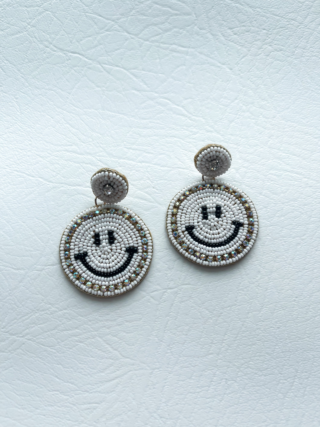 Smiley Face Earrings - White