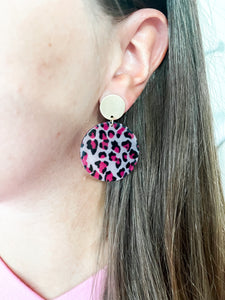 Pink Leopard Disk Earrings