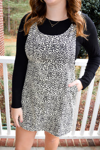Buckle Up Leopard Overall Dress